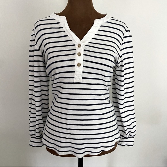 Lauren Conrad Navy and White Striped Henley Top. - Picture 1 of 6